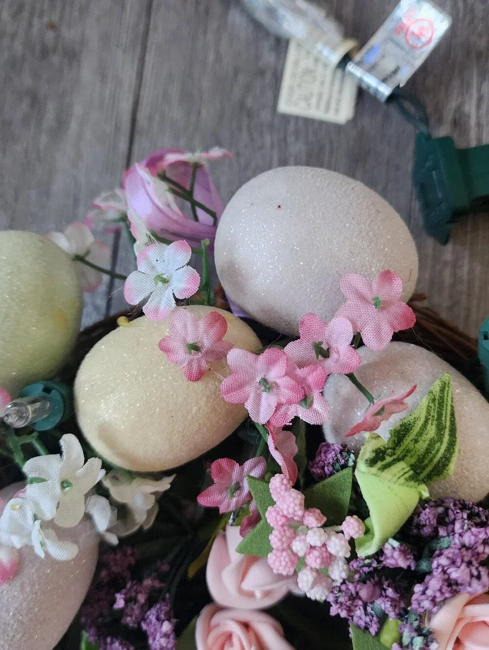 Vintage Handmade Easter Bunny Eggs Wreath Light Up 9 × 9